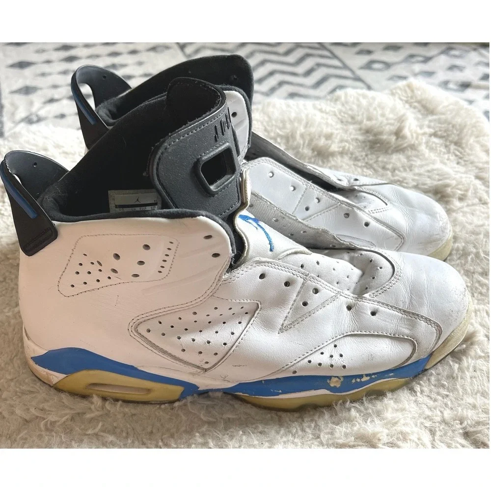 Jordan 6 Retro Sport Blue White Black Basketball Shoes 384664-107 Mens Size 8.5